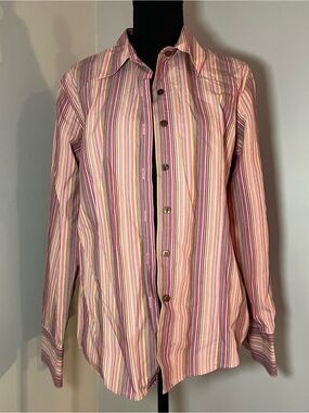 Talbots Pink Multi-Stripe Long-Sleeve Button-Down Shirt